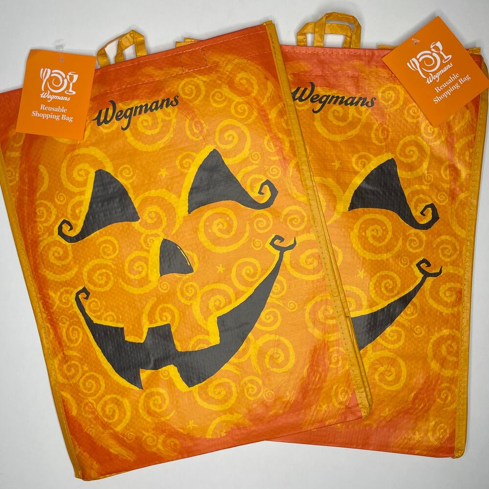 Set of 2! Wegmans — HALLOWEEN Pumpkin Jack-o-Lantern Trick or Treat Tote Bag NWT